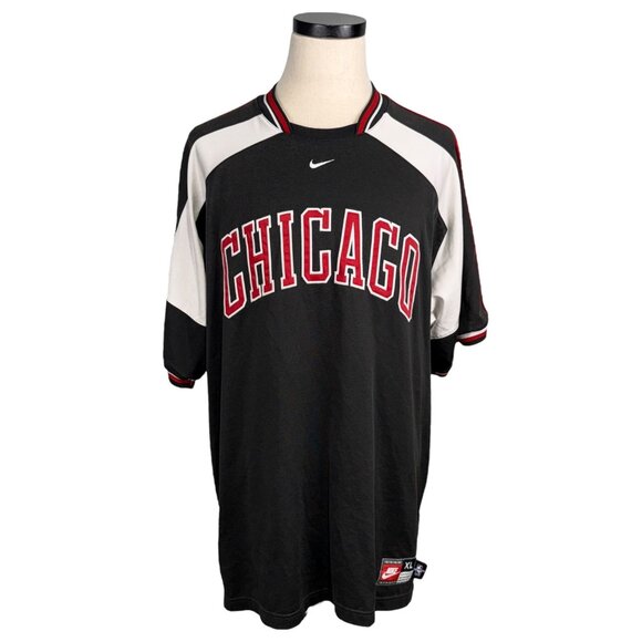 Vintage Nike Center Check Chicago Bulls 90s XL Team Jersey Black/White - Picture 1 of 11